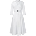 thumbnail image 5 of Women‘s A-Line Dress with Belt, 3/4 Sleeve Flared Dress for Wedding Guest & Office, Semi-Formal Dress, 5 of 7