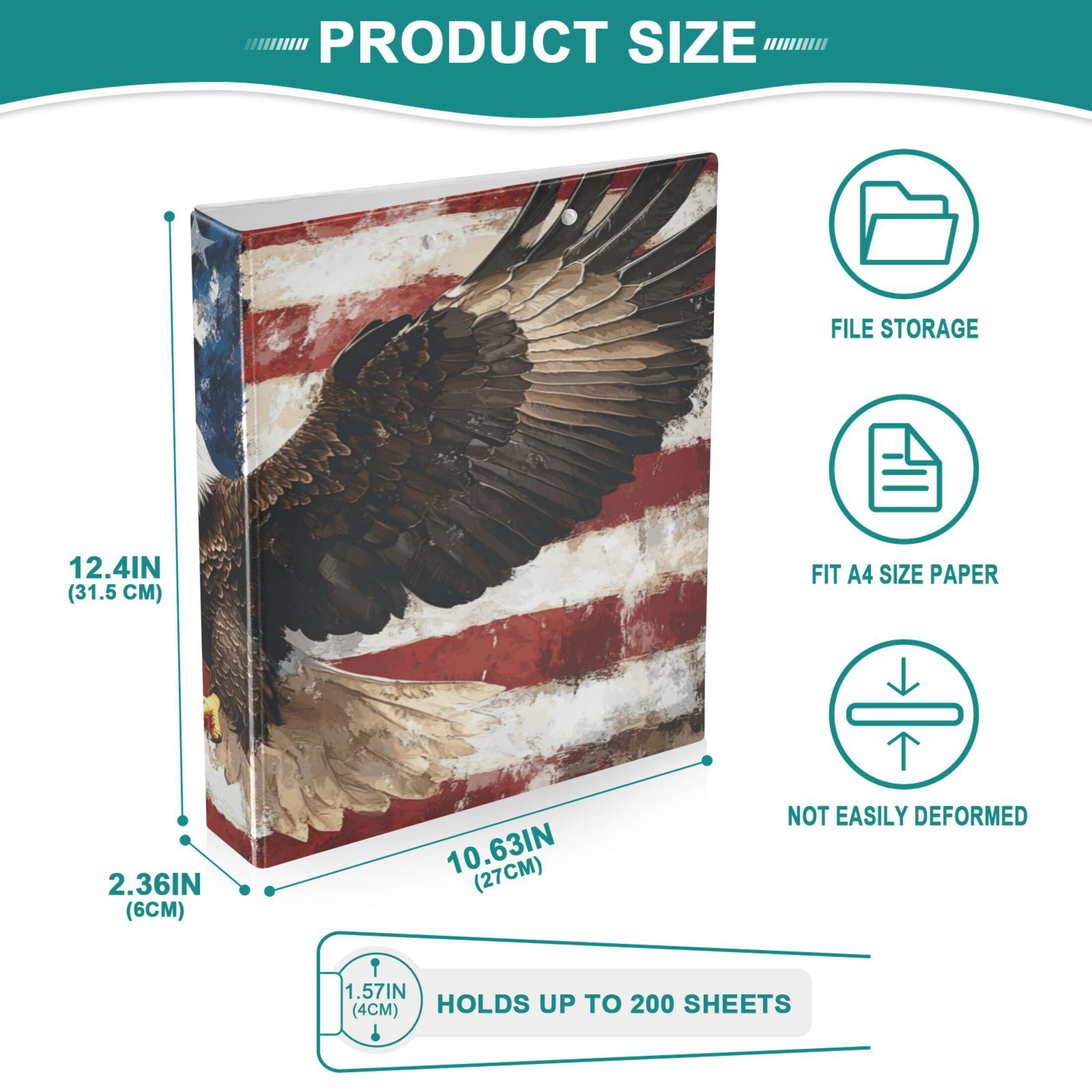 WOBOGO American Patriotic Faith File Folders Extra Large Capacity to Hold 200 Sheets of Documents Hard Shell Ring Binder for School Home Office