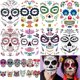 thumbnail image 1 of 20 Hojas de Tatuajes de Calaveras de Azúcar con Rostros de Día de los Muertos, 1 of 6