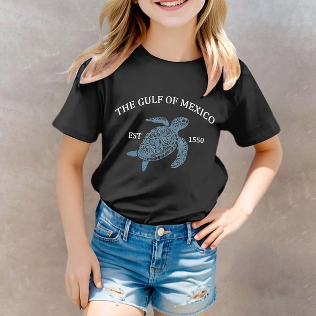 T-shirts à Col Rond pour Filles, Imprimé, Hauts à Manches Courtes pour Filles, Tenues d'Été pour Tout-Petites, Hauts pour Filles 13-14 Ans, Mode Fille