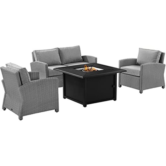 Crosley Furniture Bradenton Gray/Gray 4 Piece Wicker Convers Set with Fire Table