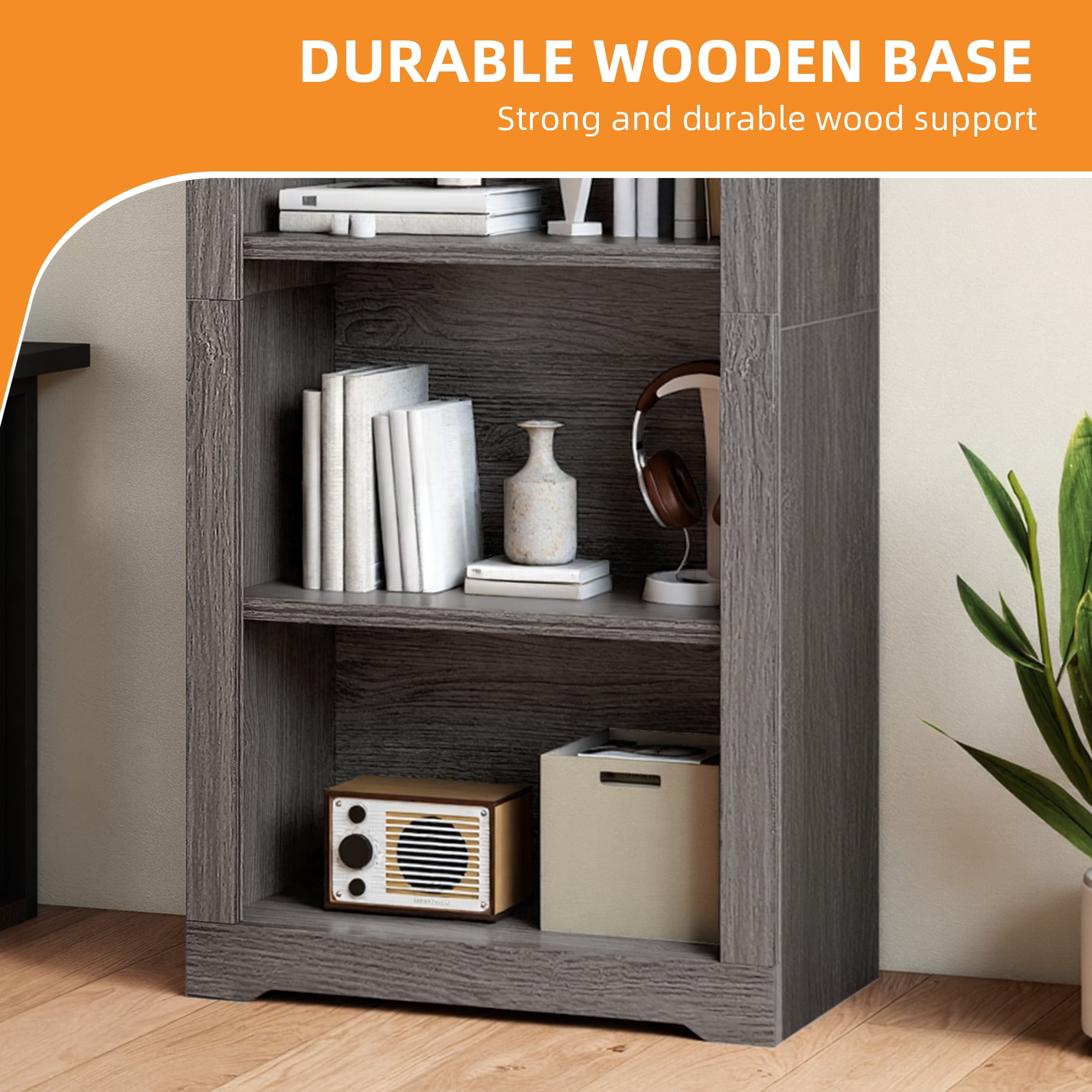 Craftian 5 Tiers Arched Bookshelf, 68.5" Tall Modern Bookcase Display Storage Rack Wooden Bookshelves, Gray
