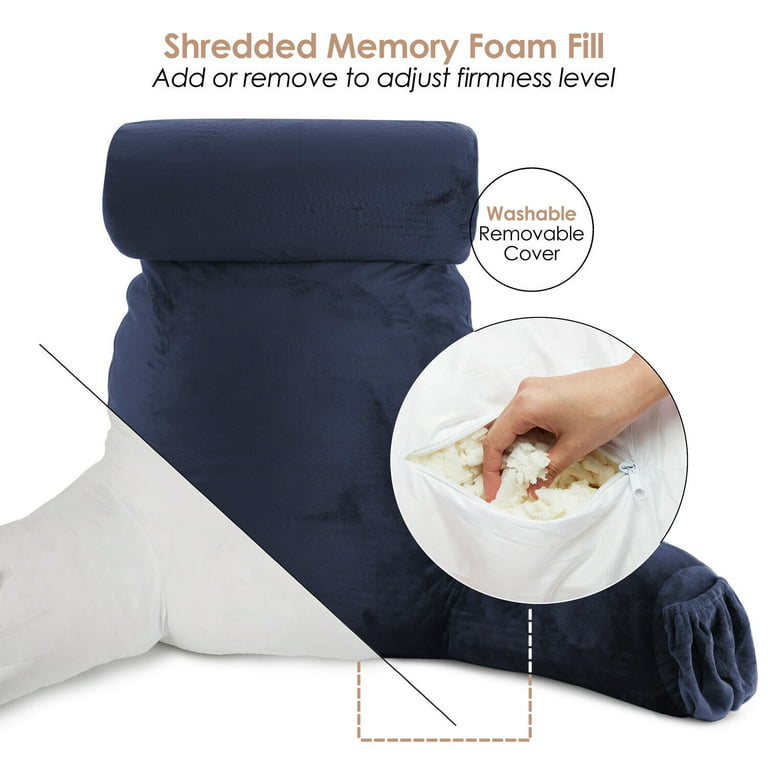 ComfortSpa Reading Pillow for Bed Adult Size, Back Rest Pillow with Arms,  Pockets and Washable Cover; Use as a Back Pillow for Sitting in Bed for