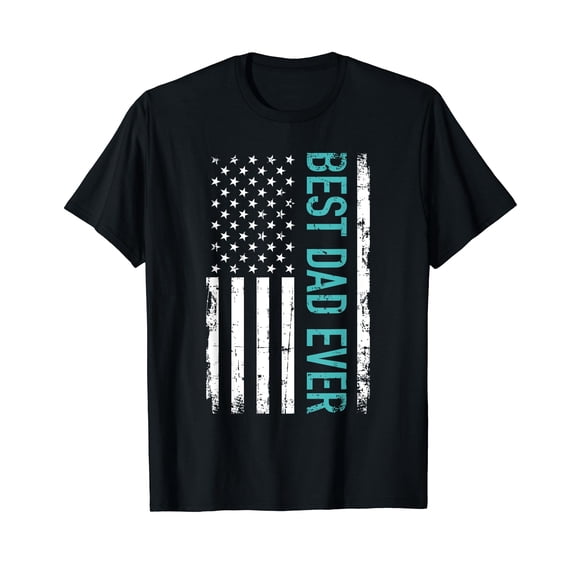 Best dad ever with US american flag Father's day Short Sleeve T-Shirt Gift Dad Daddy Papa Fathers Day