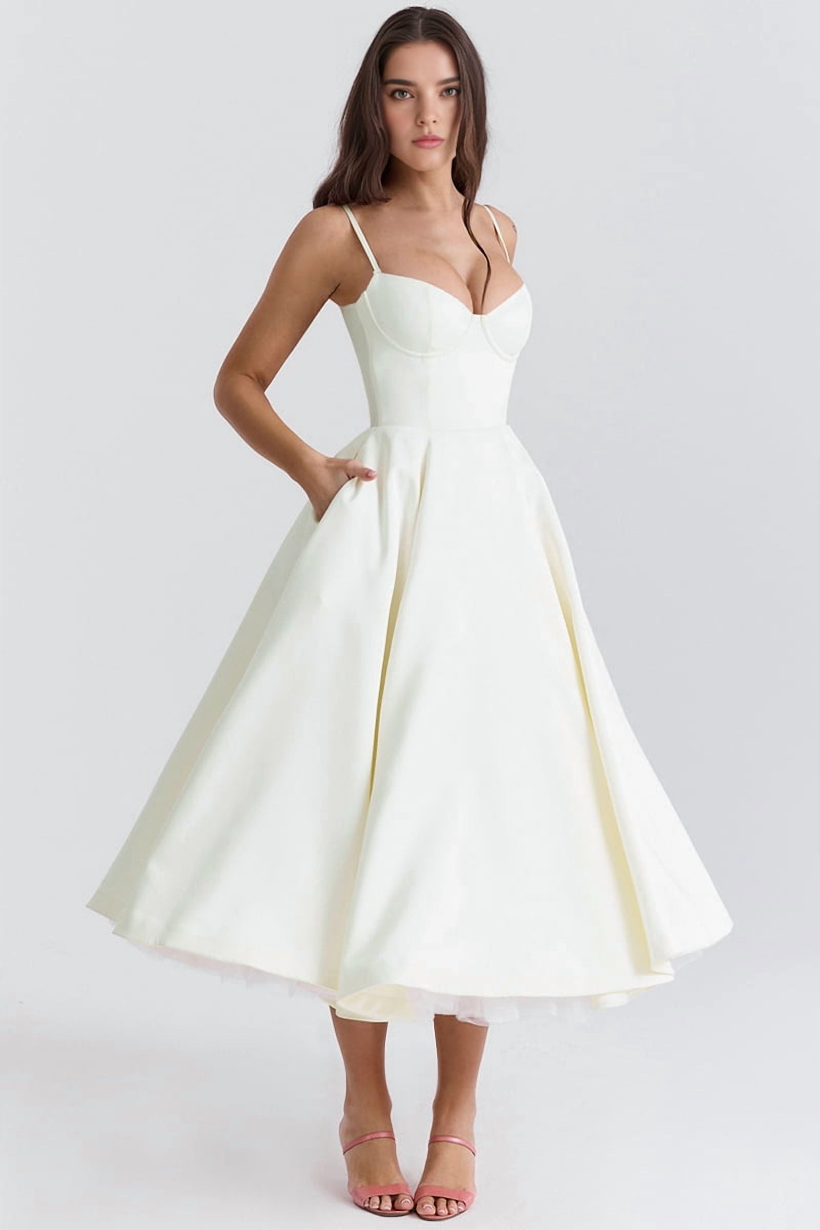 Wedding Guest Dresses for Women Spaghetti Straps Corset Homecoming Floral Lace Maxi Prom Dresses Cream White M