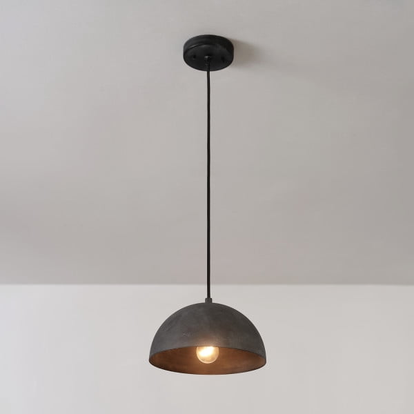 1-Light Pendant Lighting with Concrete-Look Shade and Black Fabric Hanging Cord
