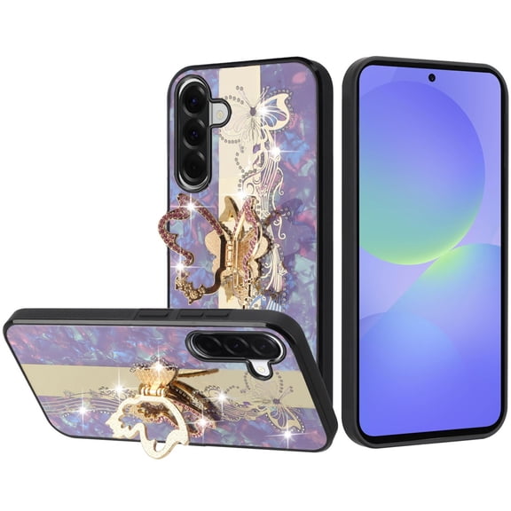 For Samsung Galaxy A37 SPLENDID Diamond Glitter Ornaments Engraving Case Cover - Enchanted Butterfly Purple