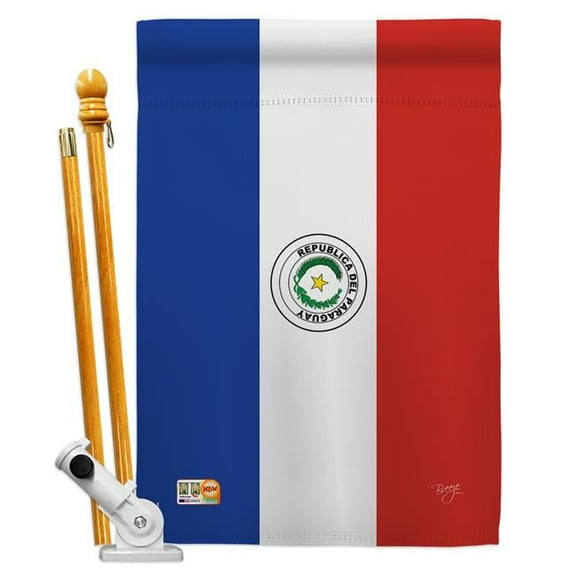 Breeze Decor BD-CY-HS-108255-IP-BO-D-US15-BD 28 x 40 in. Paraguay Flags of the World Nationality Impressions Decorative Vertical Double Sided House Flag Set with Pole Bracket & Hardware