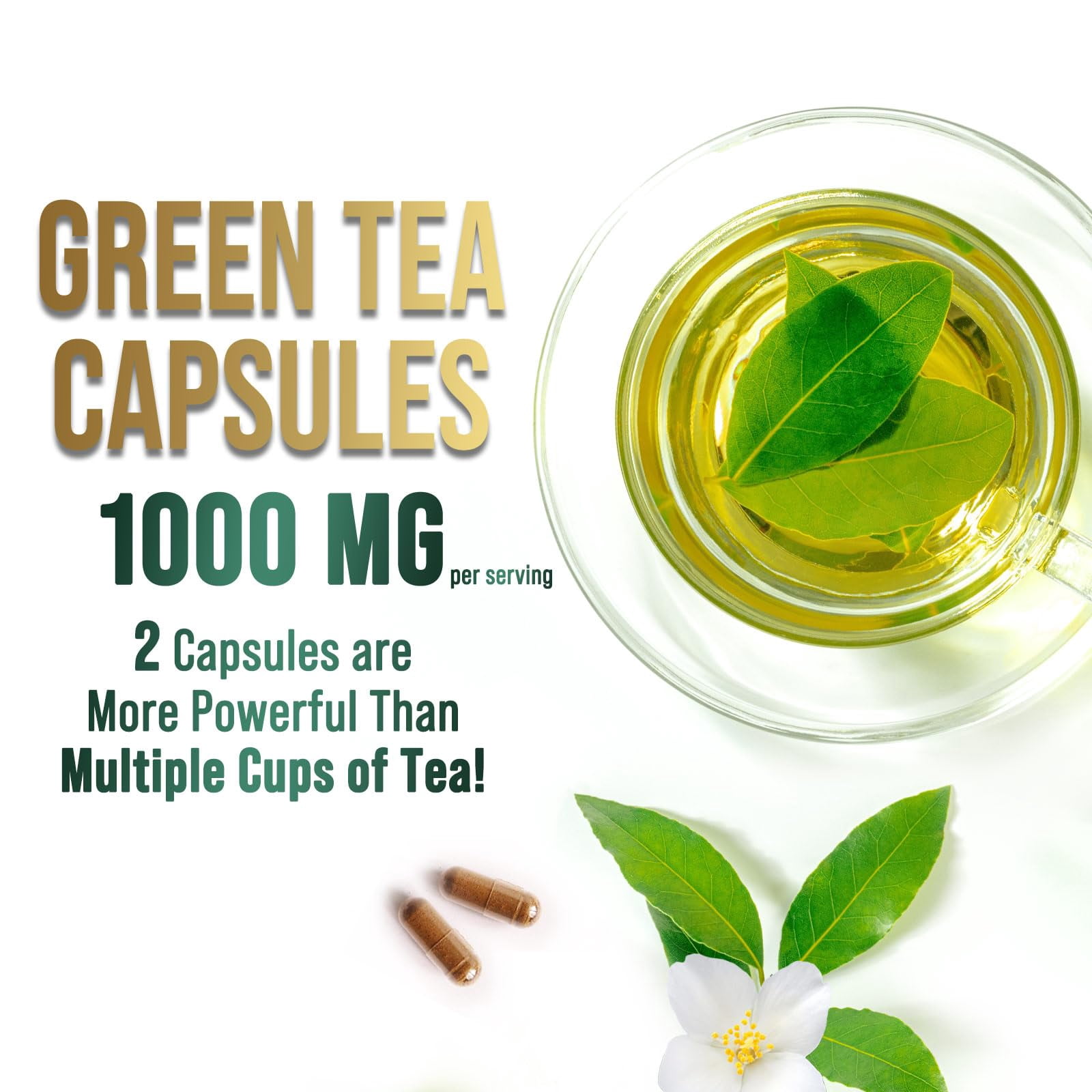 Green Tea Extract 1000mg Per Serving - 98% Polyphenols & 45% EGCG Capsules, Heart Support with Antioxidants - 3X Absorption Green Tea Pills Supplement, Natural Energy, Gentle Caffeine - 240 Capsules