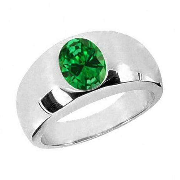 Gem Stone King Men's 925 Sterling Silver Green Simulated Emerald Rings Ring for Men | 2.10 Cttw | Oval 8X6MM | Gemstone May Birthstone | Size 7