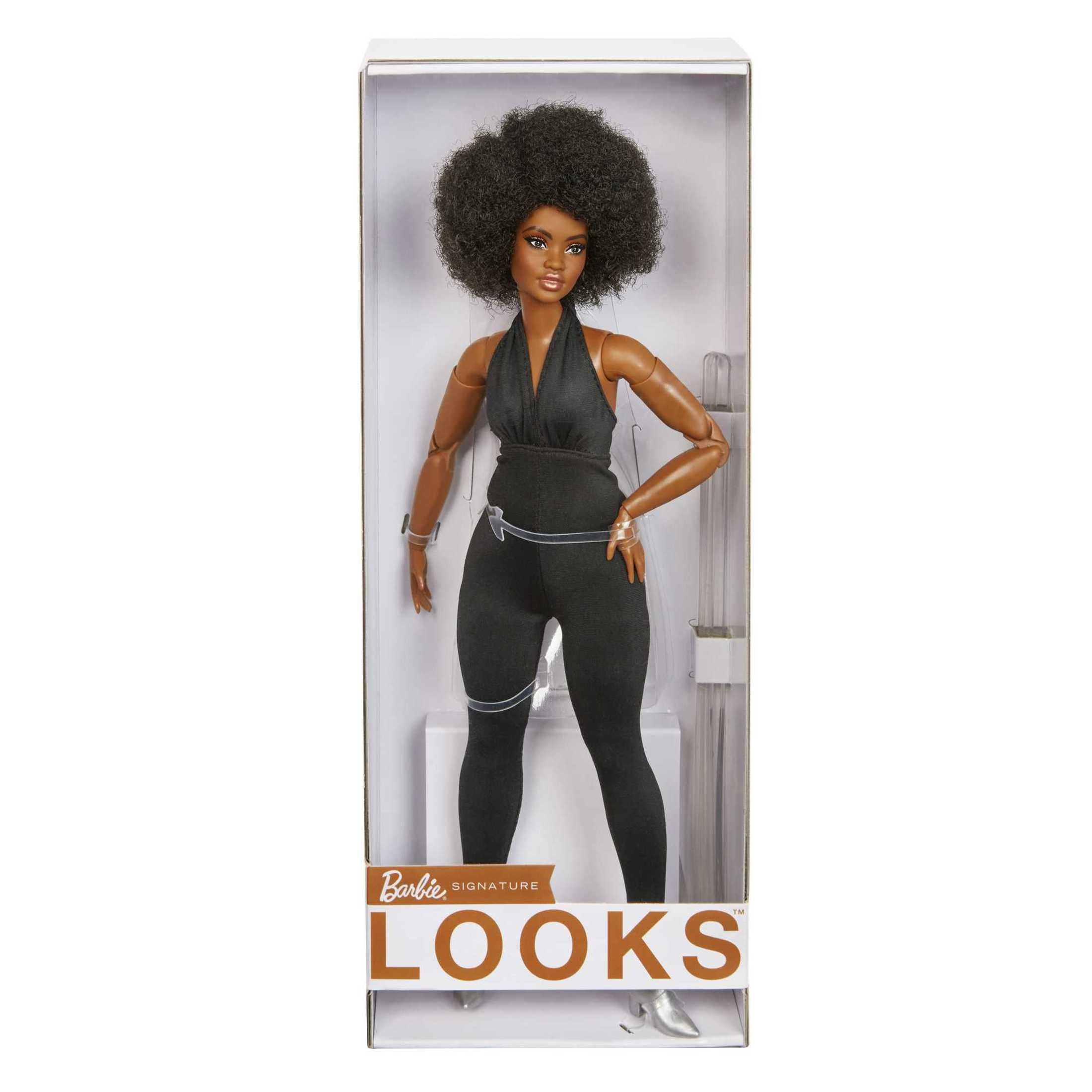 Barbie Looks Collectible Fashion Doll, Posable with Natural Hair & Black Jumpsuit