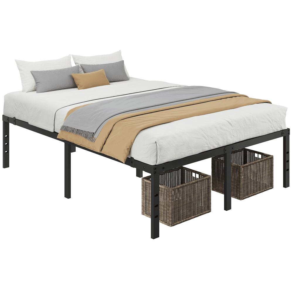 Alden Design Queen Size 18" Platform Bed Frame, No Box Spring Needed, Adult, Black