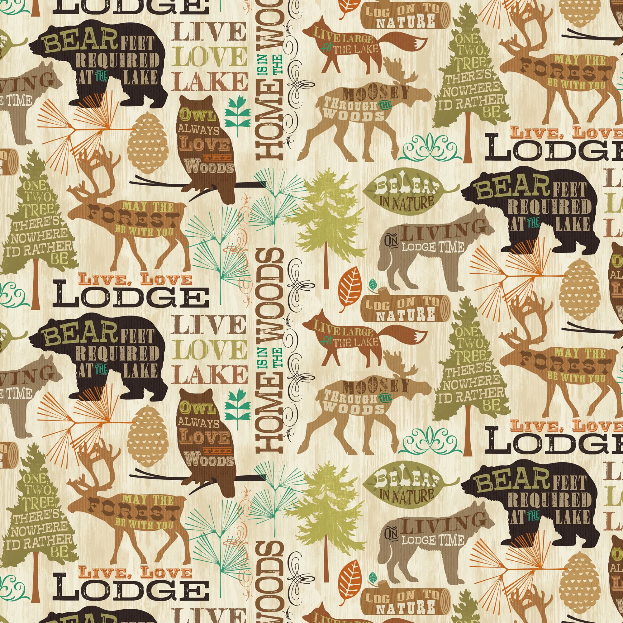 David Textiles, Inc. 44' Cotton Live, Lodge, Love Sewing & Craft Fabric by the Yard, Multi-color