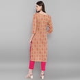 thumbnail image 6 of Janasya Indian Round Neck 3/4 Sleeve Floral Print Brown Cotton Kurta For Women, 6 of 7