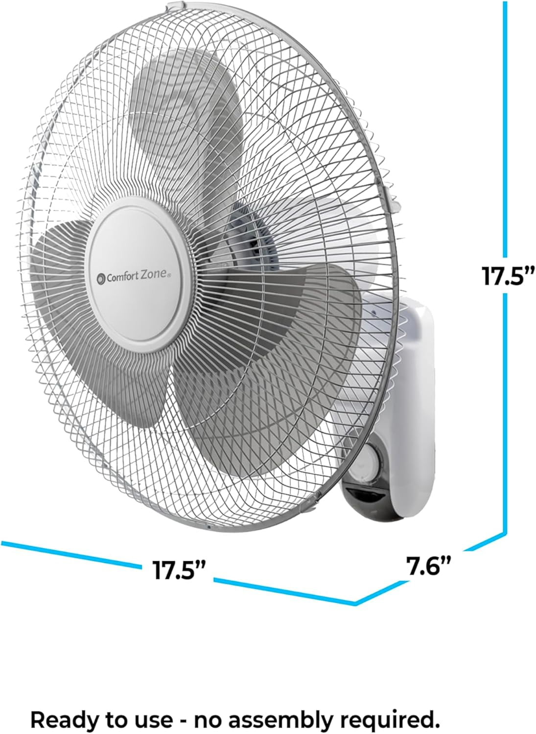 Comfort Zone 16" Wall Mount Fan, White