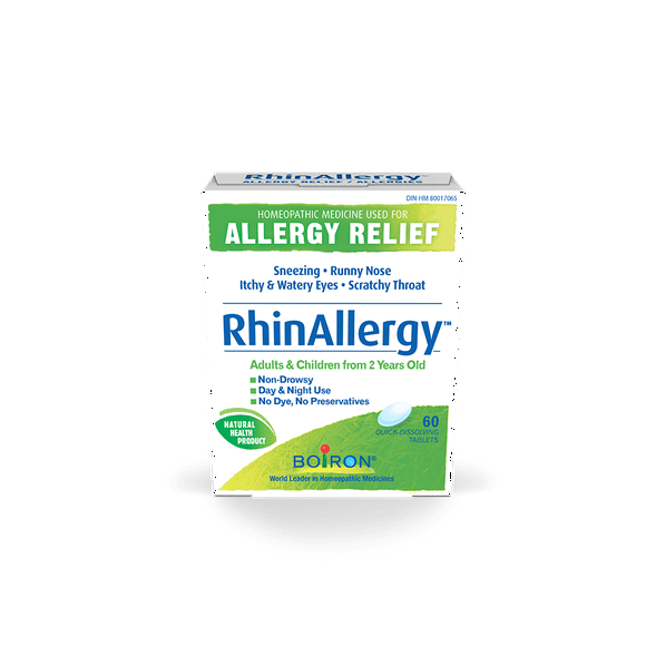 Boiron RhinAllergy – Soulagement des Allergies pour Éternuements, Nez Qui Coule, Yeux et Gorge Qui Démangent (60 Comprimés)