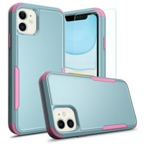 TJS Compatible with iPhone 11 Case with Tempered Glass Screen Protector, Heavy Duty Rugged Shockproof Full Body Protection Phone Cover (Teal)