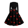 thumbnail image 4 of Women's Long Sleeve Heart Print Fit And Flare Dress Romantic Red Heart Design Belted Waist Flowy Skirt Casual Valentine s Day Wear Soft Comfortable Fabric, Sizes S-5XL, 4 of 5