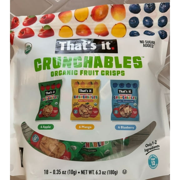 That's it Crunchables Organic Fruit Crisps Variety Pack 18- 6 each Apple, Mango and Blueberry