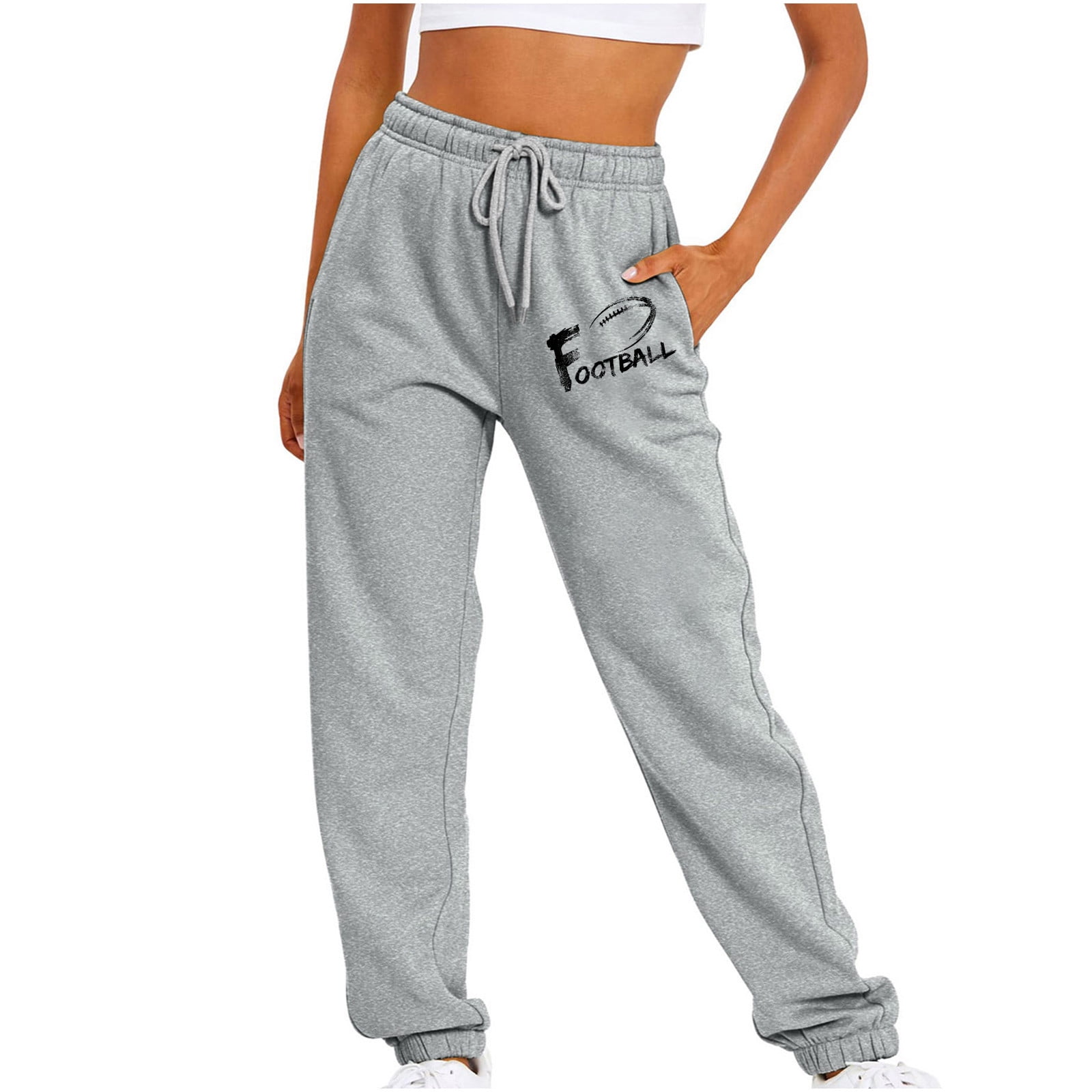 JURANMO Womens Drawstring High Waist Athletic Pants Fashion Football Baggy Sweatpants Comfy Elastic Ankle Jogger Pants with Pockets Lightning Deals Gray S Walmart