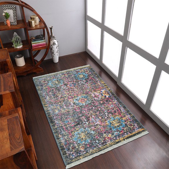 Rugsotic Carpets Machine Woven Crossweave Area Rugs - 1'8''X2'10'', Rectangle,Multicolor,Classic Oriental Traditional , Low Pile Machine Made Area Rugs For Living Room, Bed Room (M00086)