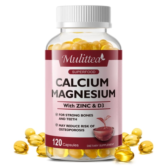 Calcium Magnesium with Zinc & D3 Capsules, Calcium Magnesium Glycinate D3 for Bone, Muscles & Sleep Support, 120 Capsules