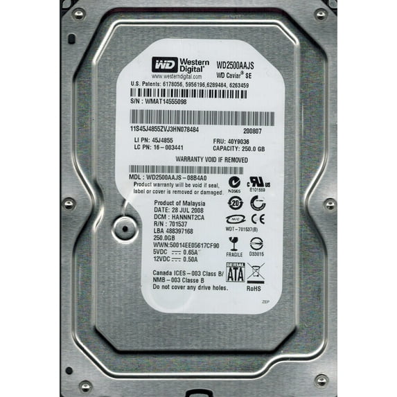 Western Digital WD2500AAJS-08B4A0 250GB DCM: HANNNT2CA
