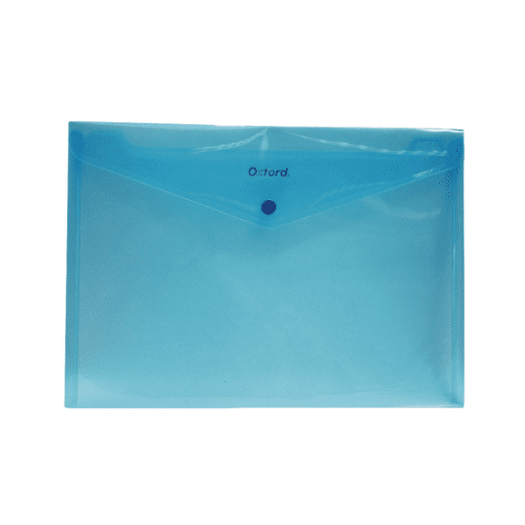 Sobre Horizontal Portadocumentos, Oxford, Tamaño Carta, Color Blanco, Apertura Lateral, Con Broche de Presión, Color Azul Translúcido.