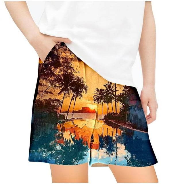 Odeerbi 5-14 Años Niños Niñas Pantalones Cortos de Estampado Tropical Hawaiano Pantalones de Baño En Seco Rápido Pantalones Cortos de Tabla de Playa Pantalones Cortos Deportivos