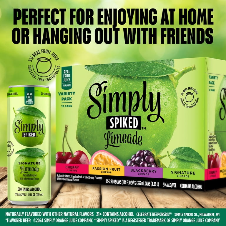 Simply Spiked Vp3 Limeade, 12 Pack, 12 fl oz Aluminum Cans, 5% ABV