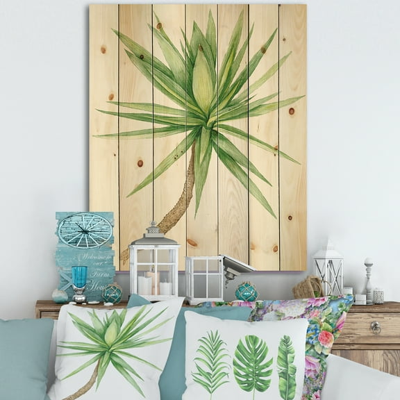Designart 'Close Up Of Yucca Tree' Traditional Print on Natural Pine Wood
