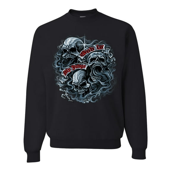 Wild Bobby, God Is My Judge Smokey Gray Skull Dark Pop Culture Unisex Crewneck Graphic Sweatshirt, Black, Small