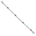 thumbnail image 3 of Gem Stone King 925 Sterling Silver White Moissanite and Pink Created Sapphire and Lab Grown Diamond Bracelet for Women | 4.01 Cttw | Gemstone Birthstone | Oval 6X4MM | Length 7.25 inches, 3 of 7