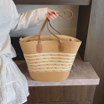 thumbnail image 4 of FTCBJJA Stylish Women's Woven Beach Tote Bag - Large Striped Design with Leather Handles, Zipper Closure & Interior Pocket, 4 of 5