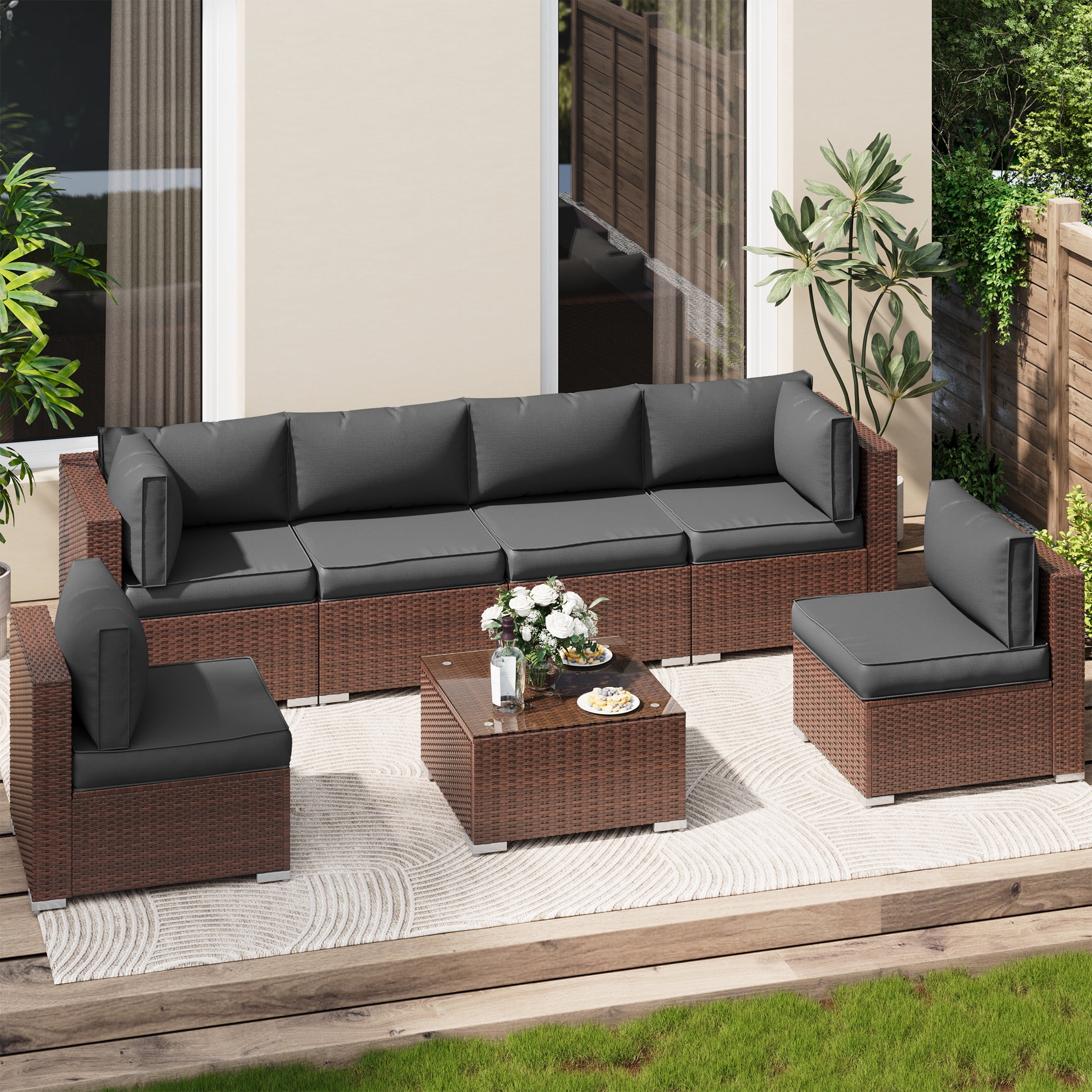 UDPATIO Outdoor Cushions, Patio Furniture Cushions, 4" Thick Replacement Outdoor Cushions, Patio Sofa Cushions with Water-Resistant Deep Seat Outdoor Couch Cushions(Dark Grey)