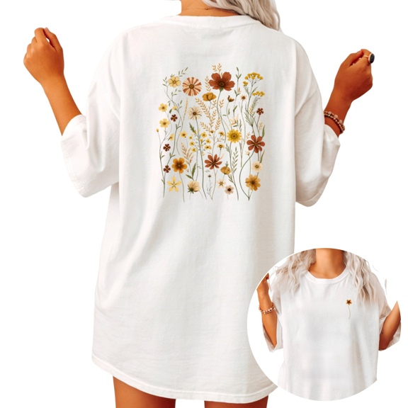 UNISHE Fall Wildflower Womens Print Tshirt Graphic Tees White/Black S-5XL Tops
