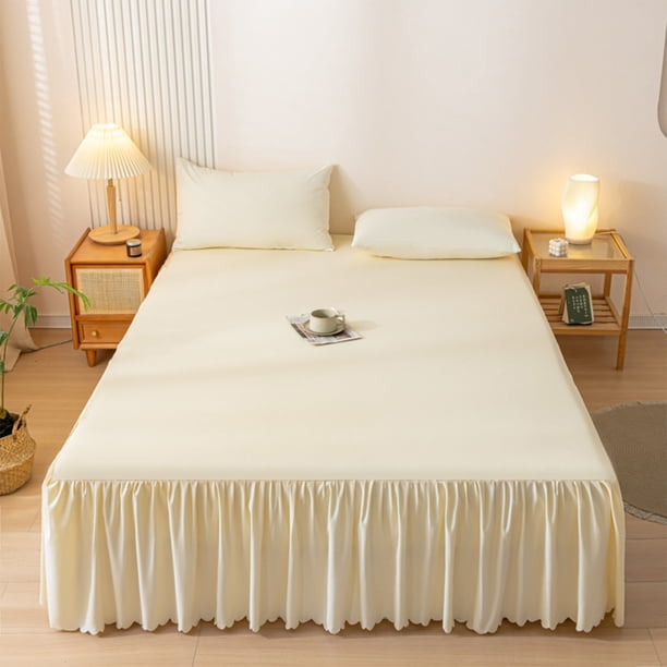Falda De Cama, Color Liso, De Algodón Lavado, Con Borde Antideslizante Y Resistente a La Suciedad, Funda Protectora Para Estructura De Cama, Color Beige