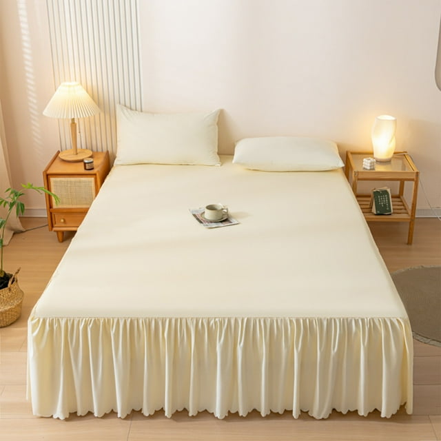 Amzcrzy Polyester Cotton Bed Skirt Solid Color Bed Skirt Concise Washed Cottons Edge Bedspread Skirt Bed Hats Bed Sheet Dirtproof Non-Slip Protective Cover Cover Bedspread & Coverlet Sets Bedding