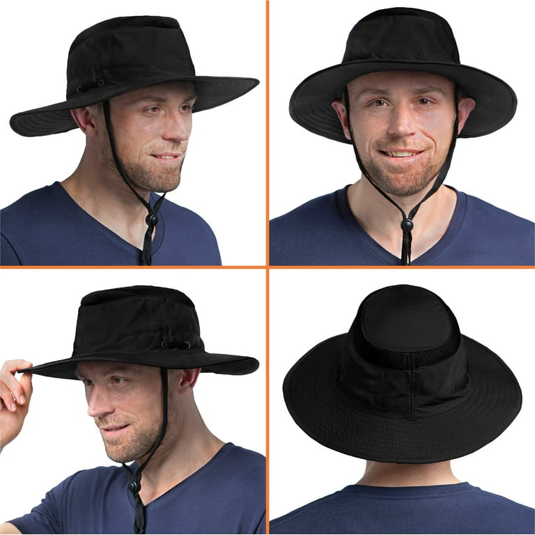 Sun Cube Sun Hat for Men, Women Wide Brim Safari Hat, Hiking Hat UV Sun Protection, Bucket Boonie Hat (Black)