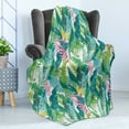 thumbnail image 4 of Leaf Soft Flannel Fleece Throw Blanket, Summer Spring in Exotic Island Flowers Plumeria Lilac Image, Cozy Plush for Indoor and Outdoor Use, 70" x 90", Yellow Green Pale Blue, by Ambesonne, 4 of 5