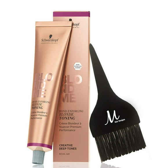 BlondeMe DT-Nougat Bond Enforcing Blonde Deep Toning Hair Color 60 ml and M Hair Designs Tint Brush Black (Bundle 2 items)