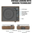 thumbnail image 2 of Record Player for Vinyl with 2 Build-in Speakers LP Vinyl Players Belt-Driven Vintage Turntables 3 Speed 3 Size, Wireless Bluetooth Playback, AUX-in, RCA Out, Headphone, Auto Stop Wood Brown, 2 of 7