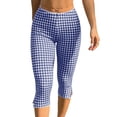 thumbnail image 2 of Womens Gingham Check Capri Leggings Low Rise Slim Fit Yoga Capris Scalloped Waist Casual Cropped Pants with Side Slit Hem Blue XXL, 2 of 8