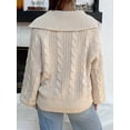 thumbnail image 4 of Gupgi Sweaters for Women Trendy Zip Up Long Sleeve Solid Color Sweater Tops Fall Lapel Cable Knit Pullover, 4 of 6
