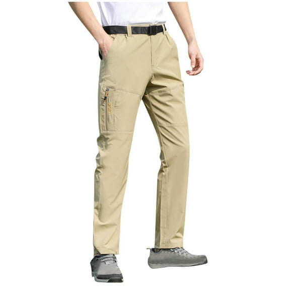 Qgtaibl Men's Hiking Pants Quick Dry Running Athletic Pant Big and Tall Elastic Waist Jogger Pants with Pockets Khaki (Mens L)