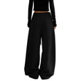 thumbnail image 3 of MEZZALL Women Solid Color Baggy Wide Leg Sweatpants Elastic Drawstring Low Rise Deep Side Pockets Oversized Relaxed Fit Hop Streetwear Casual Trousers, L, 3 of 6