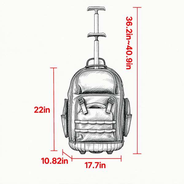 Rolling Tool Backpack, 110 lbs Capacity, Telescoping Handle & Stable Base, for Construction & Mechanic Use
