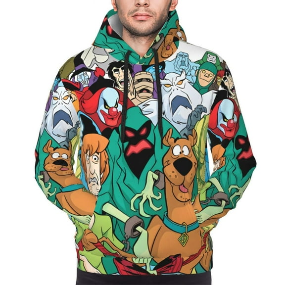 Saiise Scooby-Doo L Men's Graphic Print Long Sleeve Drawstring Hoodie Pullover Sweatshirt-Small
