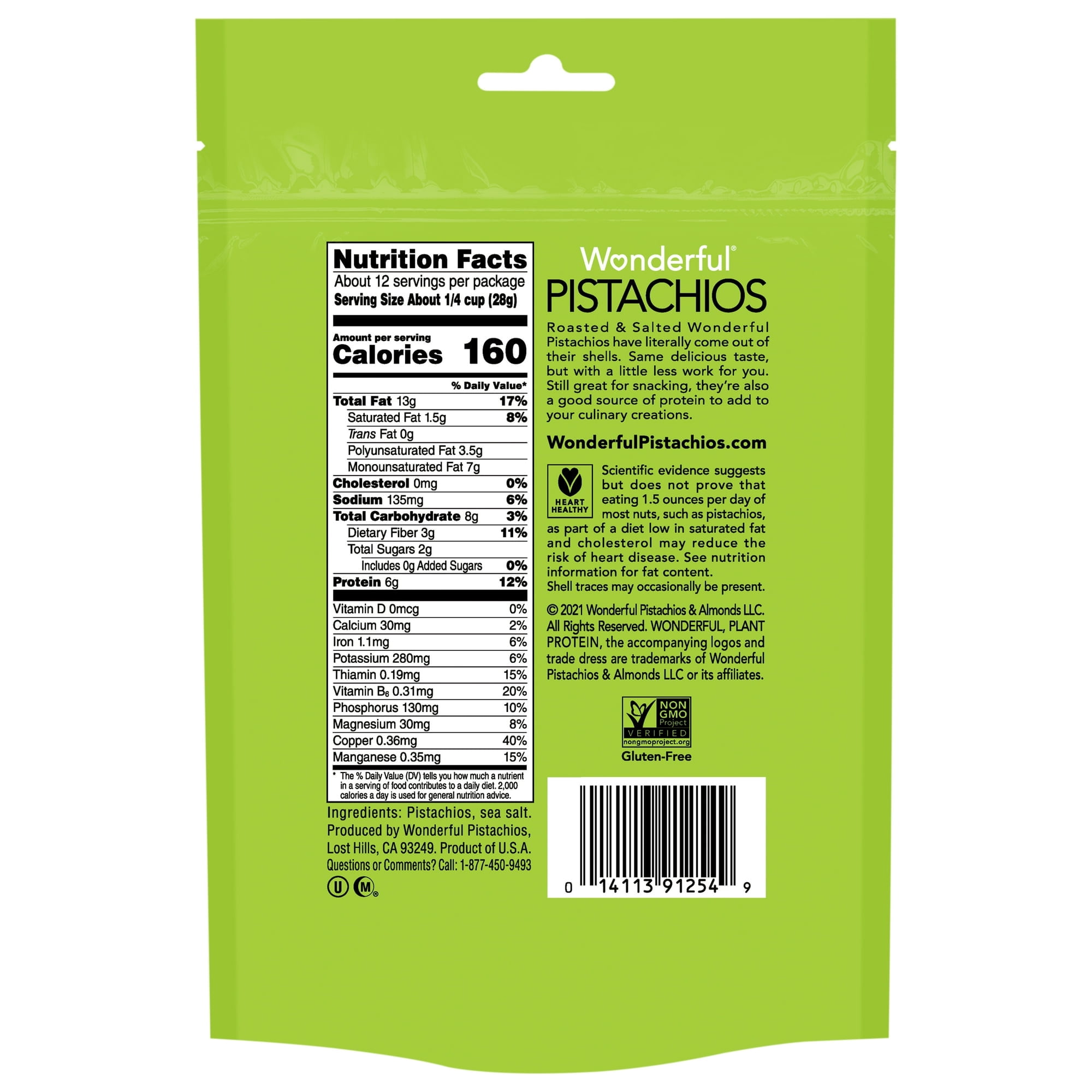 Wonderful Pistachios, No Shells Roasted & Salted Nuts, 12 Ounce Bag (Pack of 2)