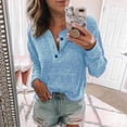 thumbnail image 2 of Blusa de manga larga con cuello en V y botones de bolsillo, color puro, informal, top de moda para mujer, 2 of 4